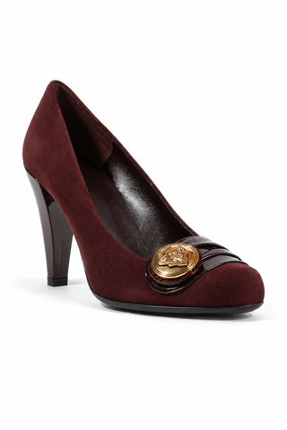 Gucci Women's Designer Shoes Brown Suede & Napa Logo Pumps