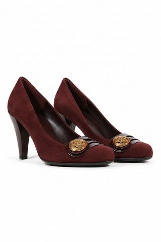 Gucci Women's Designer Shoes Brown Suede & Napa Logo Pumps