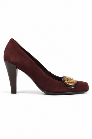 Gucci Women's Designer Shoes Brown Suede & Napa Logo Pumps