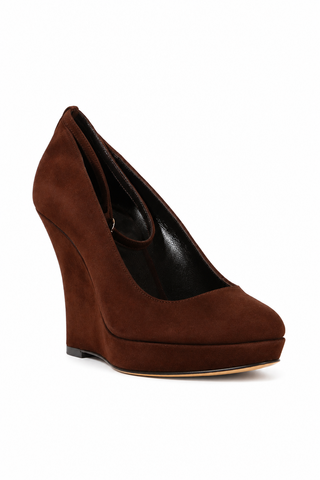 Gucci Women's Designer Shoes Brown Suede Wedge Heel 163342 (GGW1548)