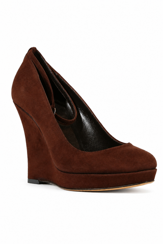 Gucci Women's Designer Shoes Brown Suede Wedge Heel 163342 (GGW1548)