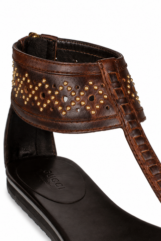 Gucci Women's Designer Shoes Designer Leather T-Strap Sandals Brown(KGGW2706)