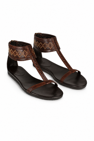 Gucci Women's Designer Shoes Designer Leather T-Strap Sandals Brown(KGGW2706)
