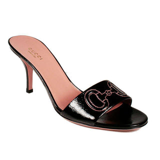 Gucci Women's Sandals Black Patent Leather Shoes GG Logo Slides (GGW2603)-AmbrogioShoes