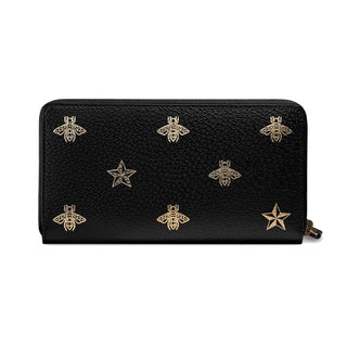 Gucci Bee Star leather zip around wallet womens Black-AmbrogioShoes
