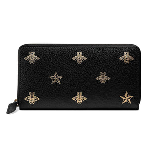 Gucci Bee Star leather zip around wallet womens Black-AmbrogioShoes