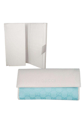 Gucci Women's Wallet Large GG Logo Fabric & Leather White & Blue 143389