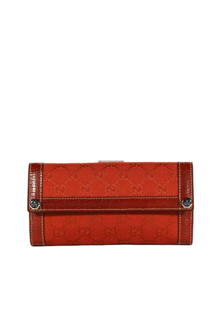 Gucci Women's Wallet Large GG logo fabric & leather Checkbook Red 231839