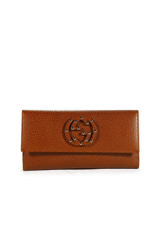 Gucci Women's Wallet Leather Large Check Book Style Brown 231843