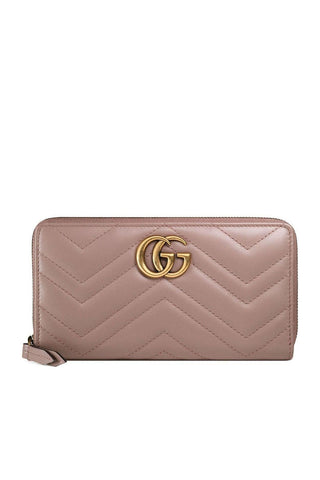 Gucci Women's Wallet Marmort Pink Leather Quilted Wallet 443123