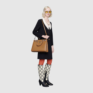 Gucci Zumi Handbag Women's Beige MEDIUM Full Grain Calf-Skin Leather Shoulder Bag (GG2054-B)-AmbrogioShoes