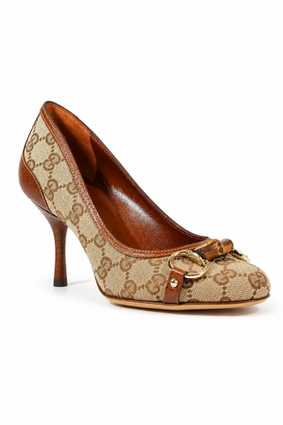 Gucci shoes for women Brown GG fabric & leather Pumps 138711 (GGW1572)