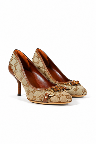 Gucci shoes for women Brown GG fabric & leather Pumps 138711 (GGW1572)
