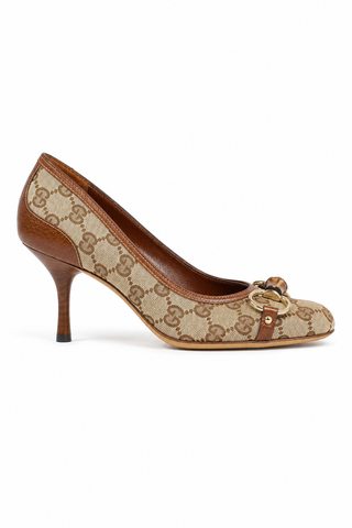Gucci shoes for women Brown GG fabric & leather Pumps 138711 (GGW1572)