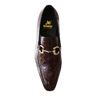 Jo Ghost 4956 Men's Shoes Burgundy Crocodile Print Leather Horsebit Loafers (JG5368)-AmbrogioShoes