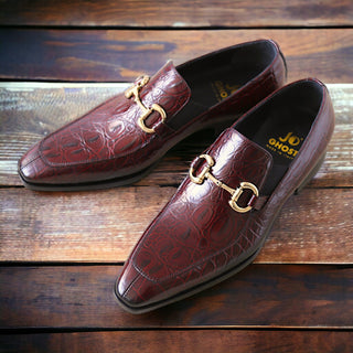 Jo Ghost 4956 Men's Shoes Burgundy Crocodile Print Leather Horsebit Loafers (JG5368)-AmbrogioShoes