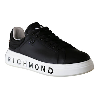 John Richmond 22204/CP Men's Shoes Black Calf-Skin Leather Casual Sneakers (JR1000)-AmbrogioShoes