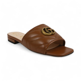 Gucci Jolie 646169 BK060 2535 GG Women's Shoes Brown Nappa Flat Leather Sandals (GGW3101)