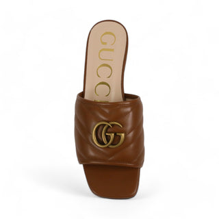 Gucci Jolie 646169 BK060 2535 GG Women's Shoes Brown Nappa Flat Leather Sandals (GGW3101)