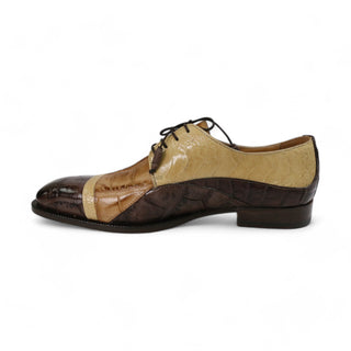 Mauri Swag 3064 Men's Shoes T.Moro, Bone & Brandy Exotic Alligator / Ostrich Leg Derby Oxfords (MA5261)