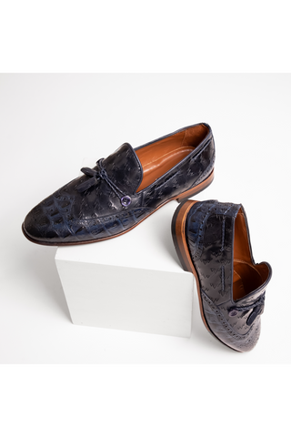 Vinci Istanbul Leather Wing-Tip Tassel Loafer - Navy