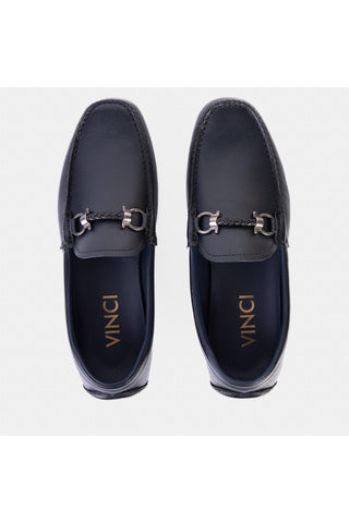 Vinci Pavia Leather Horse-Bit Loafer - Navy