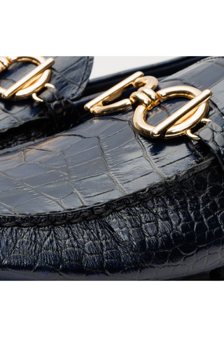 Vinci Pisa Embossed Leather Horse-Bit Loafer - Navy