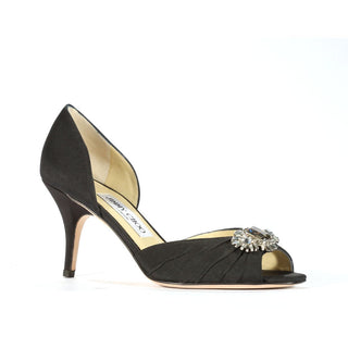 Jimmy Choo Black Leather & Crepe De Chine High Heel Sandals (JCW08)-AmbrogioShoes