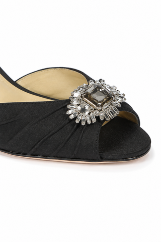 Jimmy Choo Black Leather & Crepe De Chine High Heel Sandals (JCW08)
