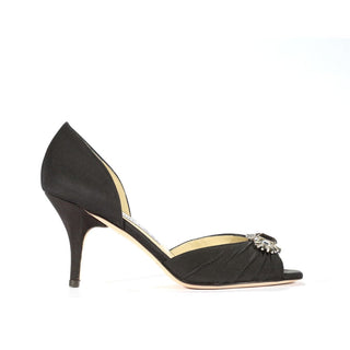 Jimmy Choo Black Leather & Crepe De Chine High Heel Sandals (JCW08)-AmbrogioShoes