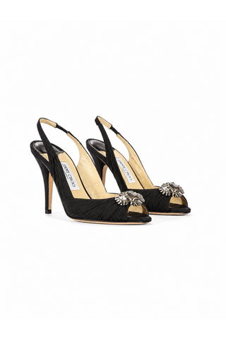 Jimmy Choo Black Satin & Leather High Heel Sandals (JCW09)