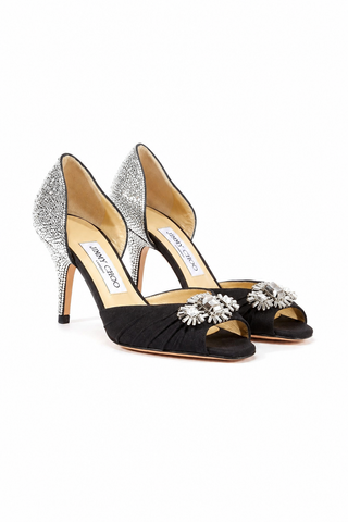 Jimmy Choo Crepe De Chine Crystalized Peep-Toe Sandals (JCWCRY08)