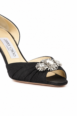 Jimmy Choo Crepe De Chine Crystalized Peep-Toe Sandals (JCWCRY08)
