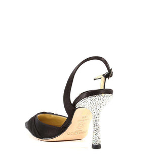 Jimmy Choo Designer Strassed Women Shoes Black Satin Slings (JCWCRY05)-AmbrogioShoes