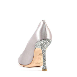 Jimmy Choo Designer Strassed Women Shoes Silver Satin Pumps (JCWCRY07)-AmbrogioShoes