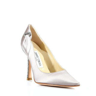 Jimmy Choo Designer Strassed Women Shoes Silver Satin Pumps (JCWCRY07)-AmbrogioShoes
