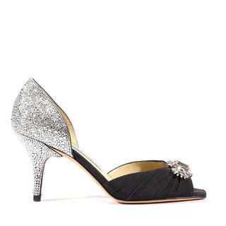 Jimmy Choo Designer Strassed Women Shoes Black Crepe De Chine Swarovski (JCWCRY08)-AmbrogioShoes