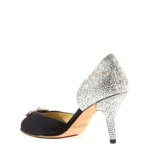 Jimmy Choo Designer Strassed Women Shoes Black Crepe De Chine Swarovski (JCWCRY08)-AmbrogioShoes