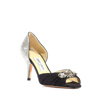 Jimmy Choo Designer Strassed Women Shoes Black Crepe De Chine Swarovski (JCWCRY08)-AmbrogioShoes