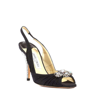 Jimmy Choo Black Hand Strass Crystal Sling Shoes (JCWCRY09)-AmbrogioShoes