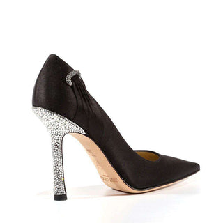 Jimmy Choo Designer Strassed Women Shoes Black Satin Pumps (JCWCRY06)-AmbrogioShoes