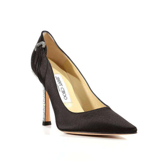 Jimmy Choo Designer Strassed Women Shoes Black Satin Pumps (JCWCRY06)-AmbrogioShoes