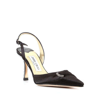 Jimmy Choo Designer Strassed Women Shoes Black Satin Slings (JCWCRY05)-AmbrogioShoes