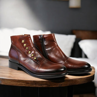 Jo Ghost 1224 Brown Calf-Skin Leather Laceless Ankle Boots (JG5355)-AmbrogioShoes