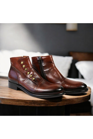 Jo Ghost 1224 Brown Leather Laceless Ankle Boots (JG5355)