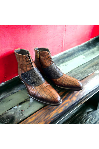 Jo Ghost 1788 Luisiana Crocodile Embossed Leather Ankle Boots (JG5322)