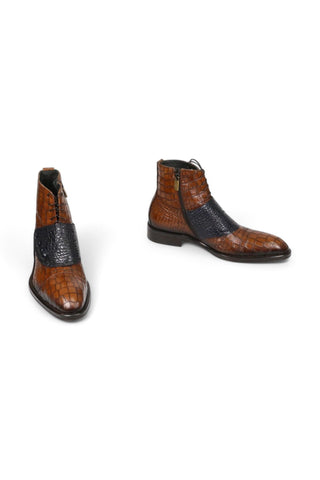 Jo Ghost 1788 Luisiana Crocodile Embossed Leather Ankle Boots (JG5322)