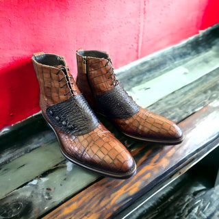 Jo Ghost 1788 Luisiana Crocodile Print Leather Ankle Boots (JG5322)-AmbrogioShoes