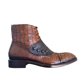 Jo Ghost 1788 Men's Shoes Brown & Navy Luisiana Crocodile Print Leather Ankle Boots (JG5322)-AmbrogioShoes