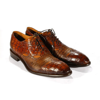 Jo Ghost 2025 Men's Shoes Brown Alligator & Lizard Print / Calf-Skin Leather Oxfords (JG5262)-AmbrogioShoes